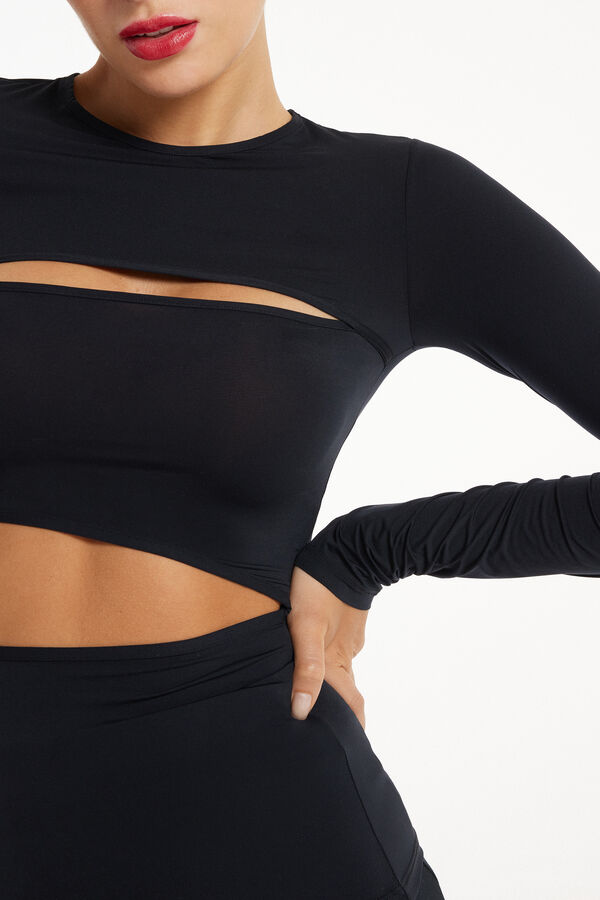 Long Sleeve Microfibre Top with Cut-Out  