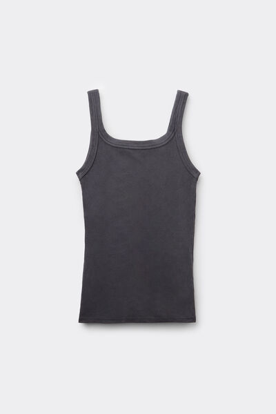 Майка в Рубчик на Широких Бретелях с Эффектом Делаве