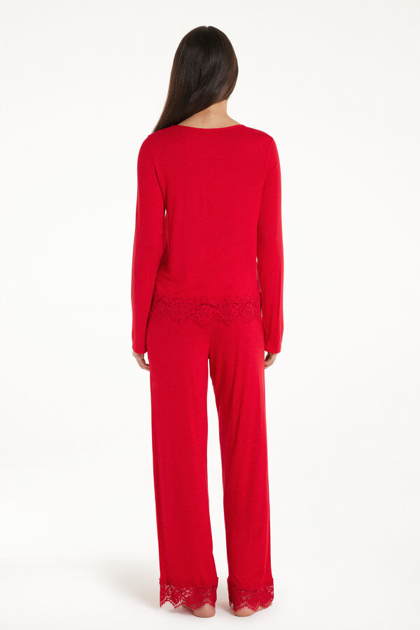 Full-Length Viscose Pajamas with Lace  