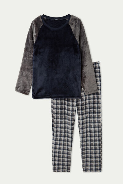 Langer Pyjama für Jungen aus Fleece Block Color