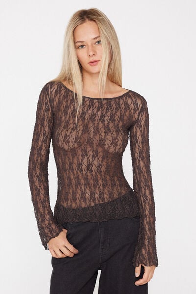 Wide Long-Sleeved Lace Top