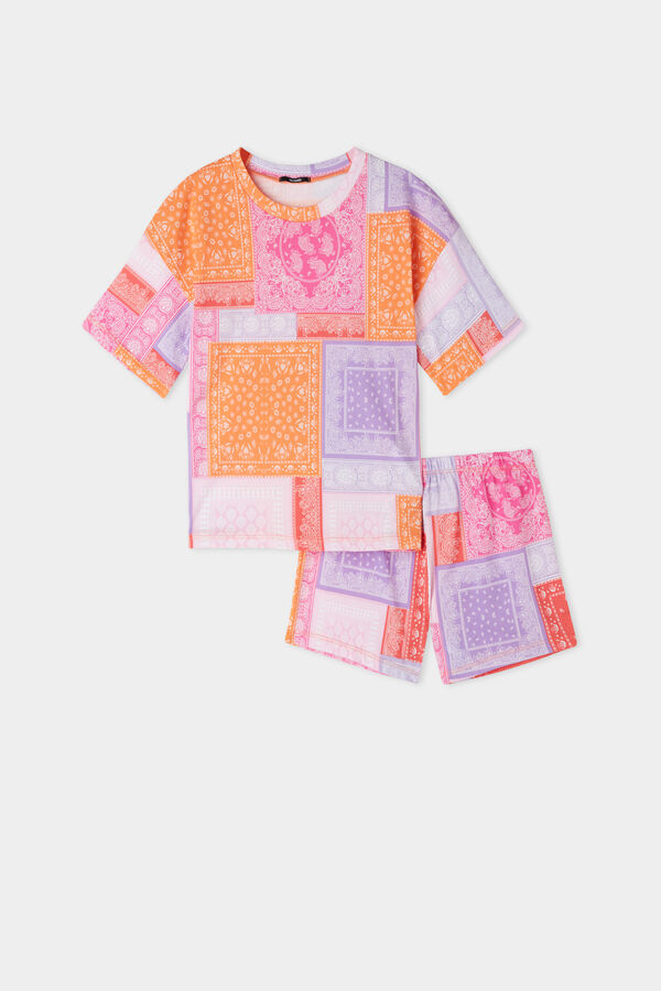 Tezenis Girls’ Bandana Print Short Cotton Pajamas Girl Multicolor Size 8-9