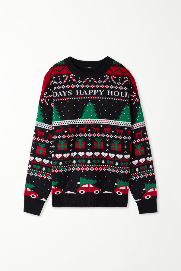 Sweter Unisex z Długim Rękawem w Bożonarodzeniowe Wzory  