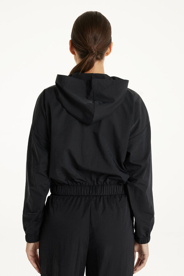 Jacket/Short Jacket with a Zip and Hood in Technical Fabric  