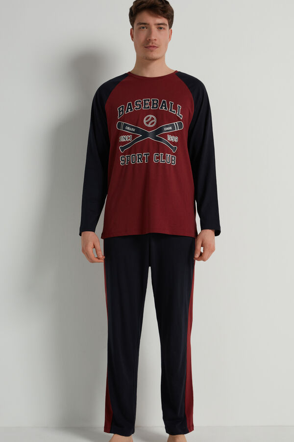 Men’s Baseball Print Long Cotton Pyjamas  