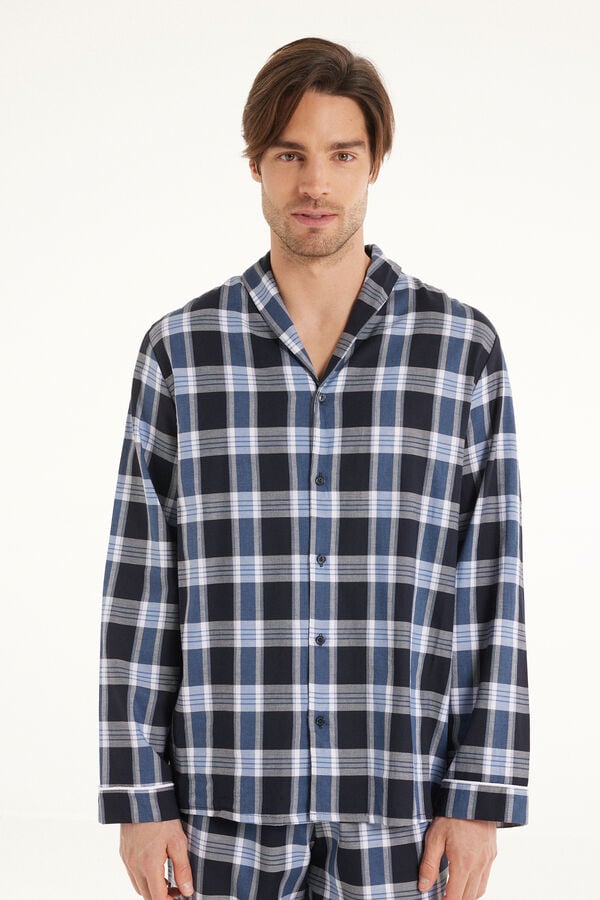Long Sleeve Canvas Check Pyjama Top with Piping  