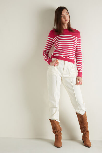 Long Sleeve Top in Striped Viscose
