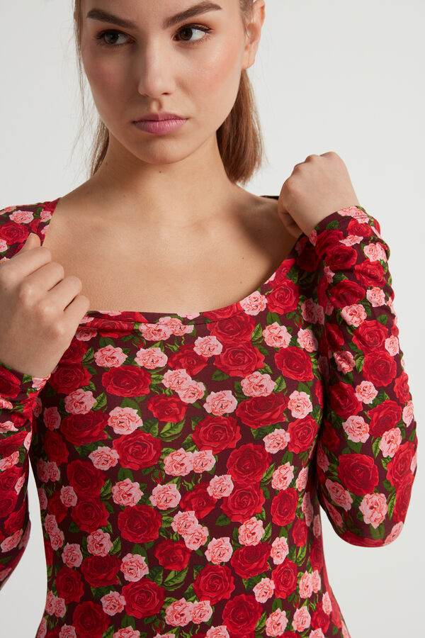 Long-Sleeved Shirt with Wide-Neck and Printed Viscose  