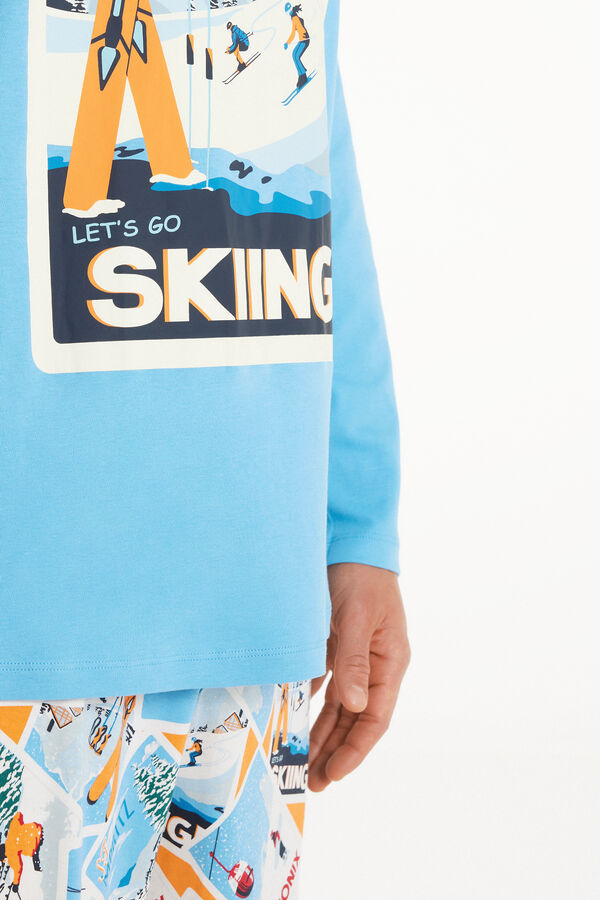 Duga pidžama od debljeg pamuka s uzorkom na temu skijanja  