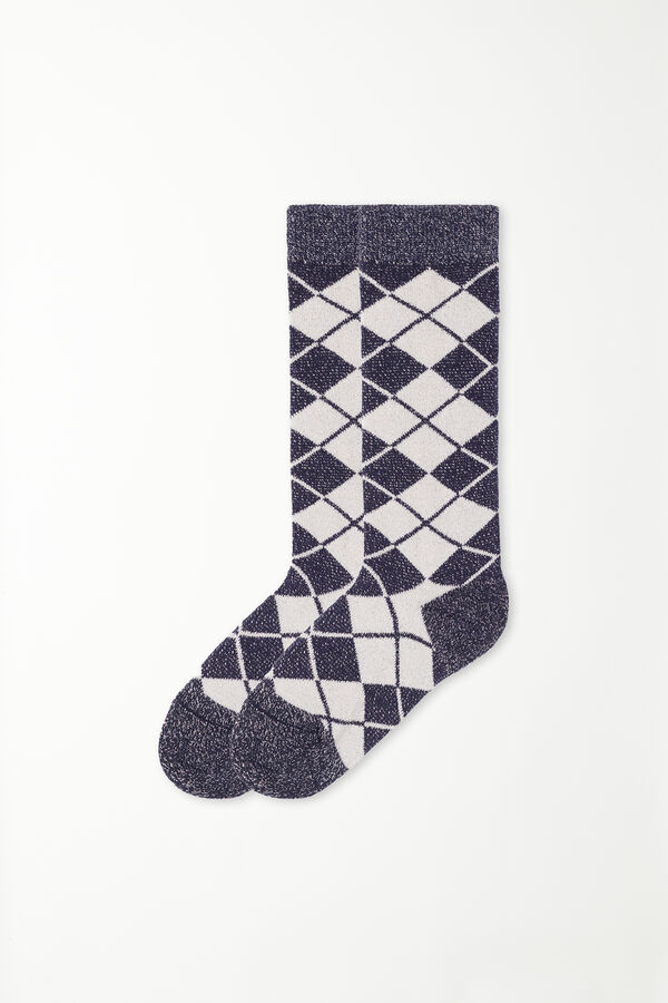 Girls’ Long Laminated Diamond Print Socks  