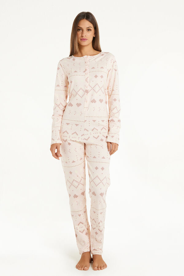 Full Length One Piece Pajamas in Nordic Print Heavy Cotton  