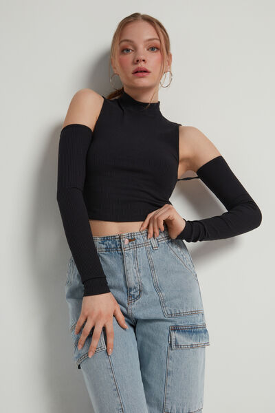 Cropped Ribbed Tank Top with Sleeves