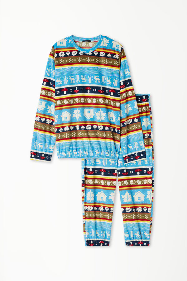 Langer Pyjama aus Mikrofleece mit Norwegerprint  