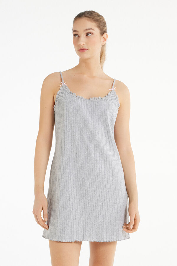 Ribbed Openwork Nightdress/Chemise with Narrow Shoulder Straps  