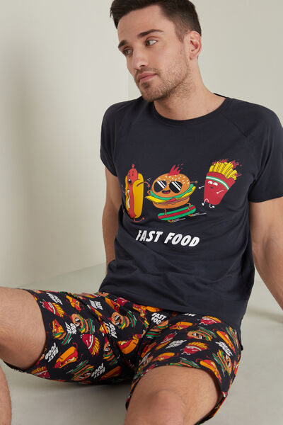 Короткая Мужская Пижама из Хлопка с Принтом «Fast Food»