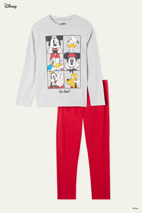 Dlouhé Dětské Bavlněné Pyžamo s Disneyovským Potiskem - Červené  