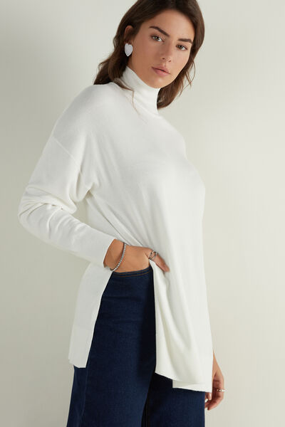Long Sleeve Polo Neck Top with Slits