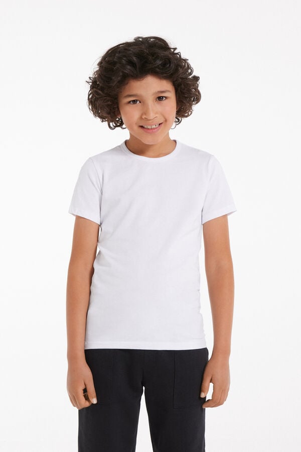 T-shirt Basique Ras-du-cou en Coton Élastique Enfant Unisexe  