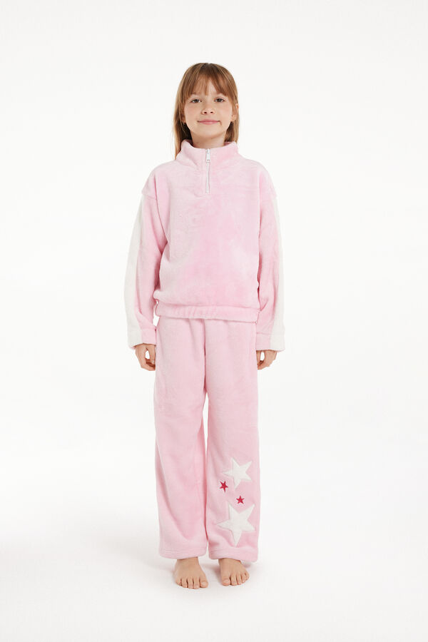 Hosszú Polárszövet Kislány Pizsama Csillagmintával  