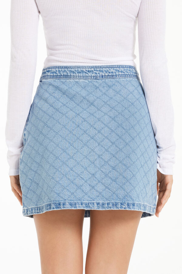 Quilted-Effect Denim Mini Skirt  
