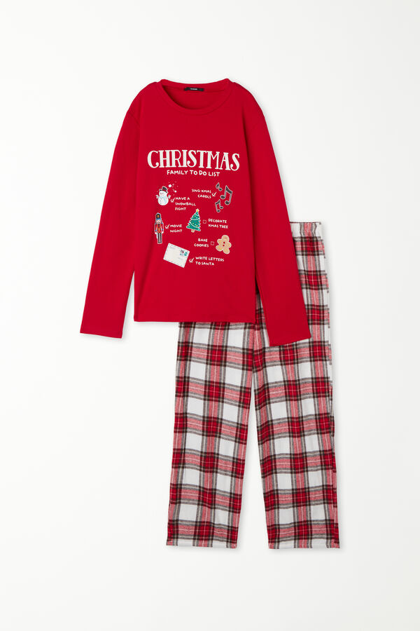 Langer Unisex-Pyjama aus schwerer Baumwolle mit „To do list“-Print für Kinder  