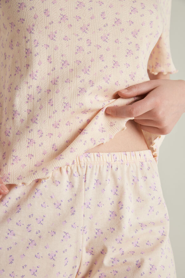 Krátké Pyžamo s Krátkým Rukávem z Děrované Žebrované Bavlny  