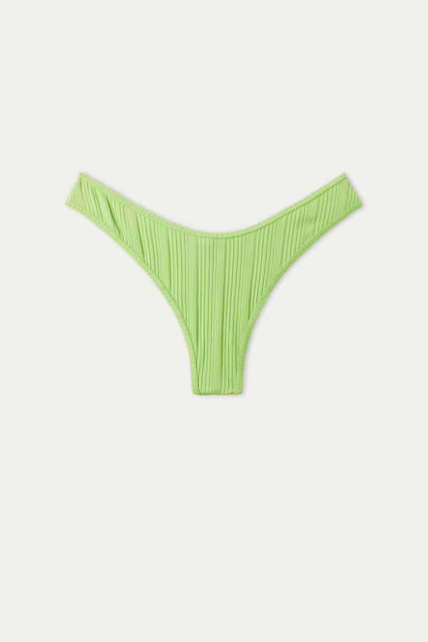Green High-Cut Brazilian Bikini Bottoms in Recycled Ribbed Microfibre  