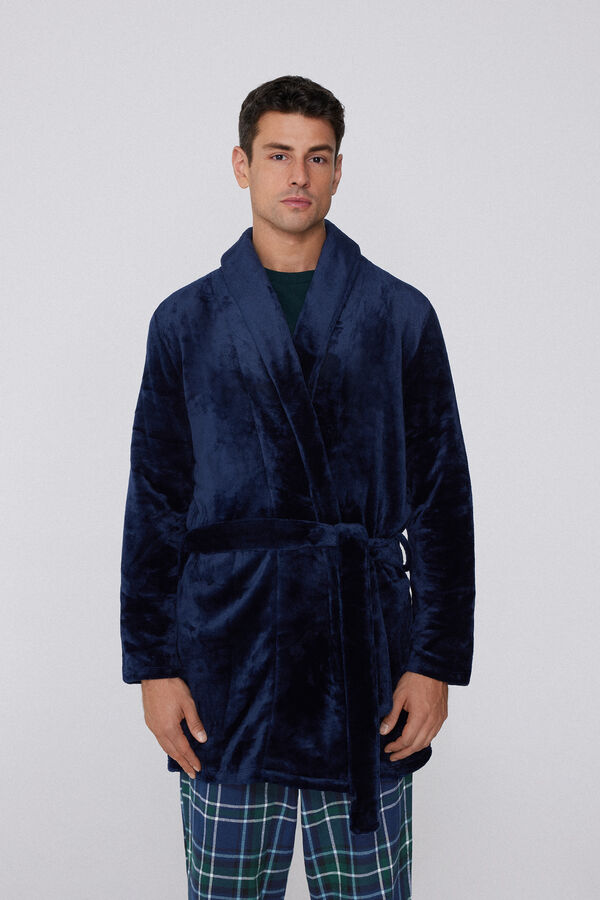 Long Sleeve Fleece Dressing Gown with Lapels  