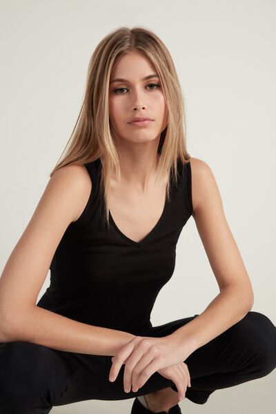 V-Neck Camisole in Viscose and Merino Wool