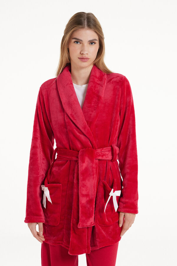 Short Fleece Dressing Gown with Bows  