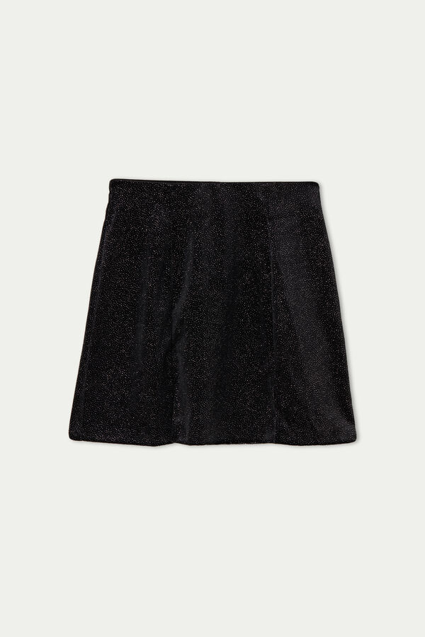 High-Waist Glittery Velvet Mini Skirt with Slits  