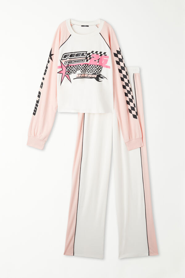 Langer Pyjama aus Baumwolle mit „Race“-Print  