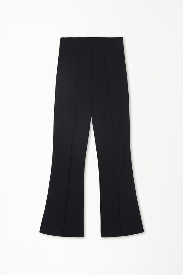 Cropped Flared Trousers in Stretch Canvas  