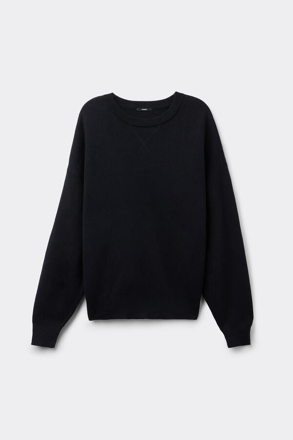 Maglione in Cotone Girocollo in Maglia Calata  