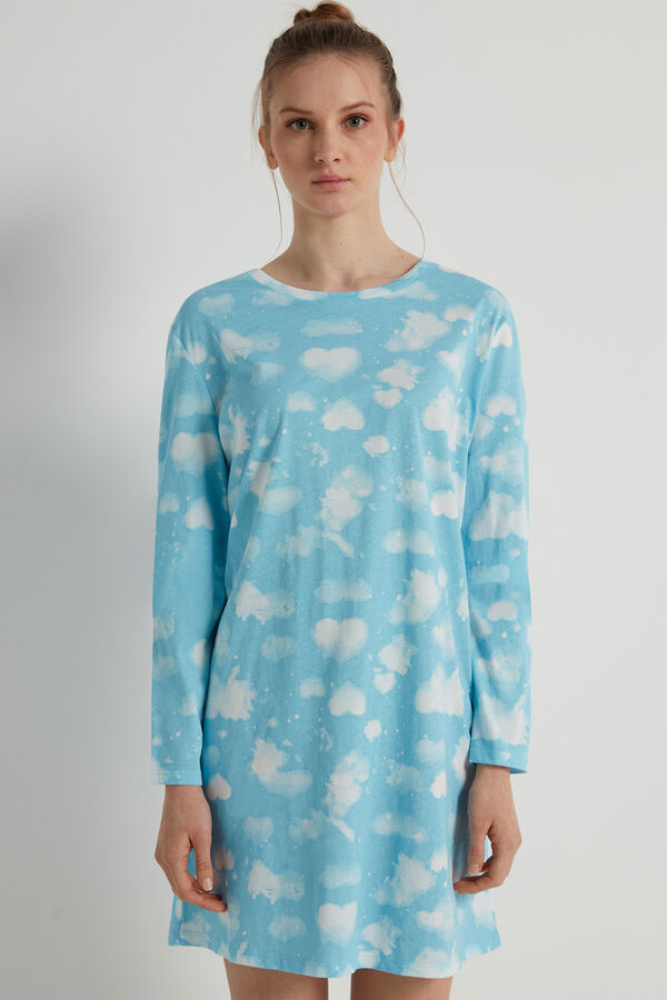 Long-Sleeved Nightdress with Cloud Print  