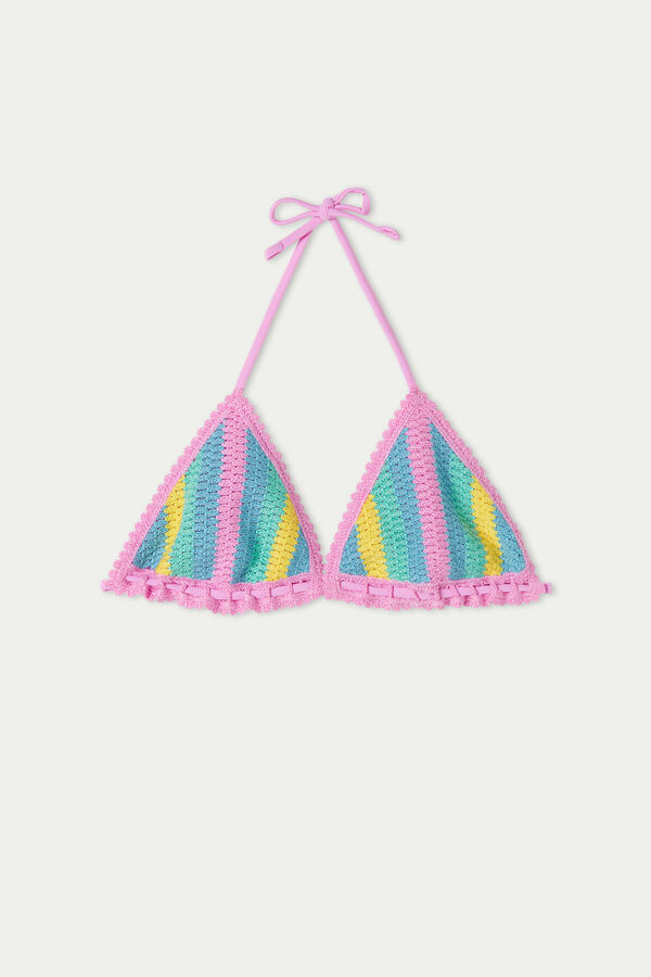 Crochet Striped Triangle Bikini Top  