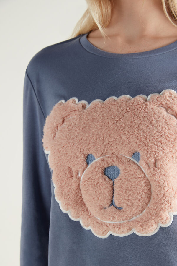 Langer Pyjama aus Baumwolle mit Bären-Aufnäher  