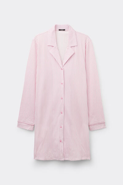 Camisa de Noite Aberta Algod&atilde;o Riscas