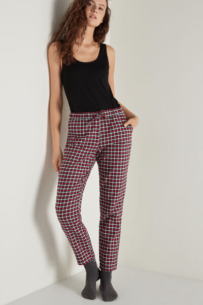 Long Printed Flannel Pants with Pockets