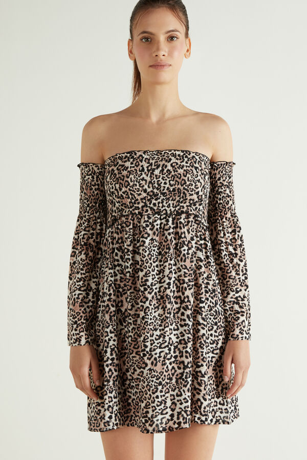Long Sleeve Off-The-Shoulder Canvas Dress  