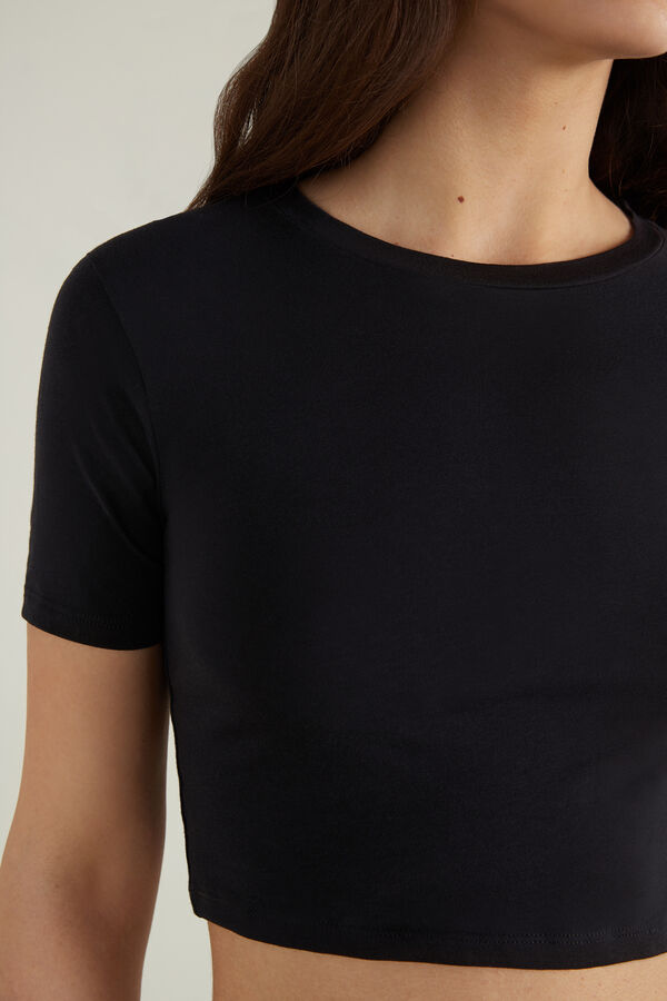 Cropped Cotton Rounded Neck T-Shirt  