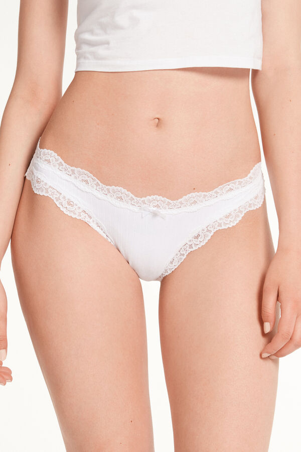 Ribbed Brazilian Briefs with Lace Trim  