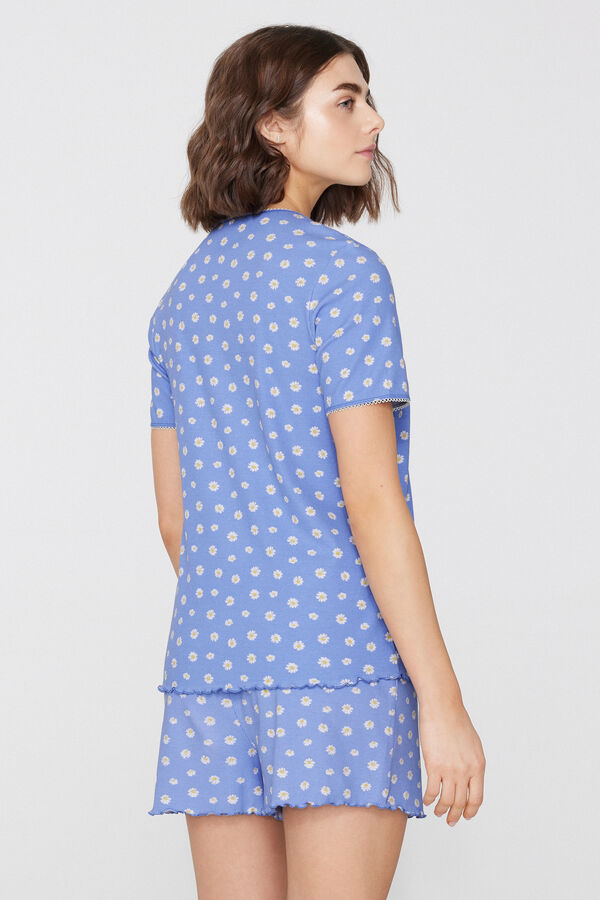 Short Ribbed Cotton Pyjamas with Daisy Print  