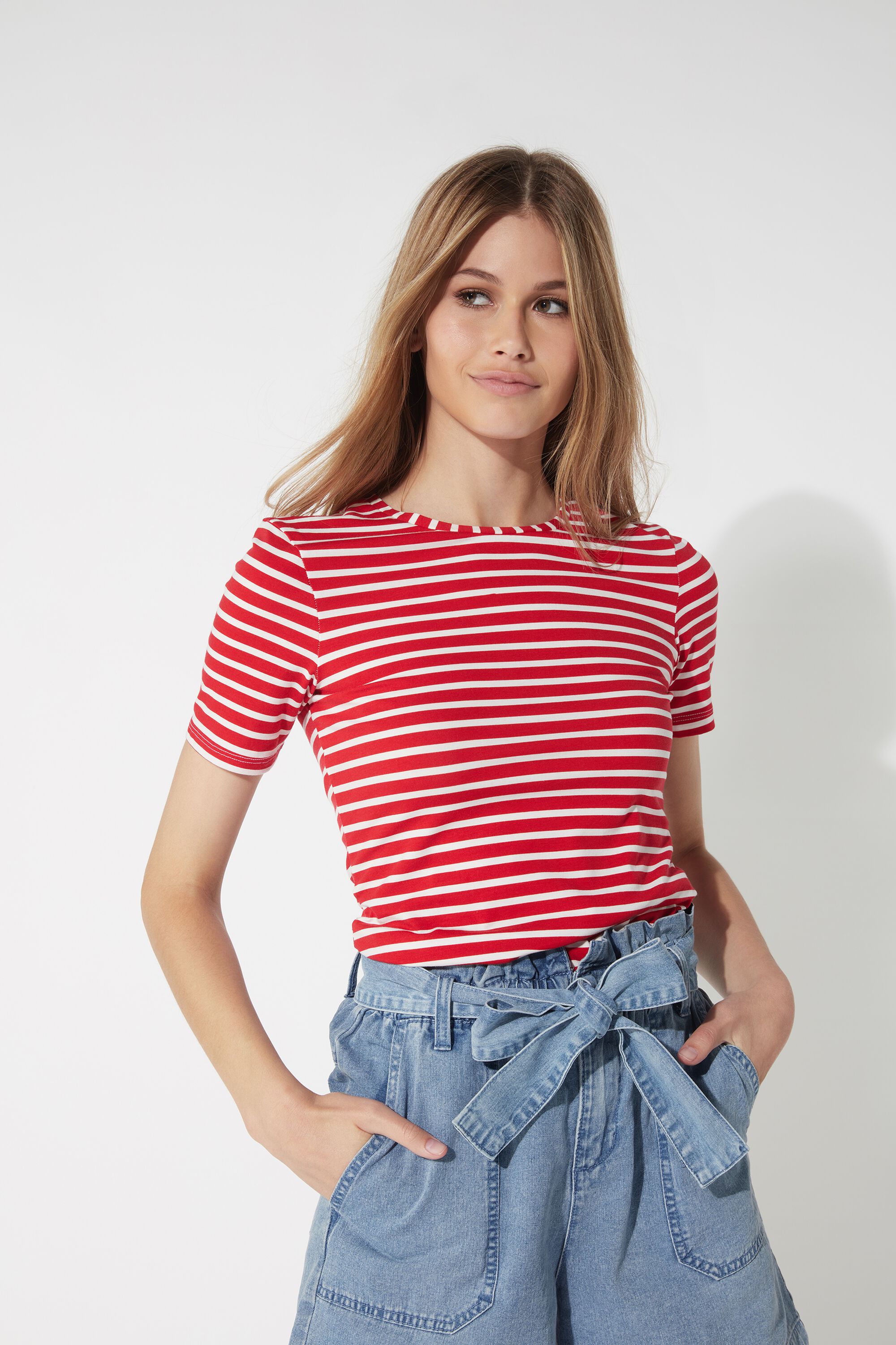 Rounded Neck T-Shirt in Printed Stretch Cotton - | Tezenis