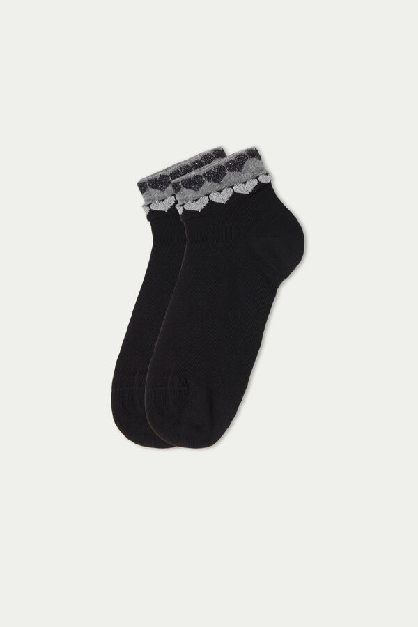 Patterned Cotton Trainer Socks with Appliqué  