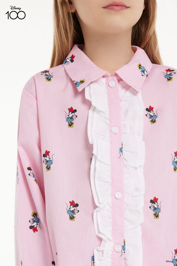 Girls’ Long Cotton Canvas Button-Down Pyjamas with Disney 100 Print  