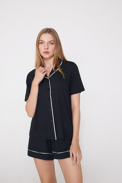Short-Sleeved Short Viscose Button-Up Pyjamas