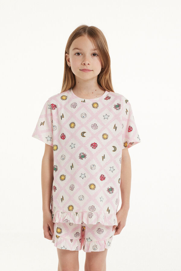 Girls’ Short Sleeve Short Cotton Summer Print Pyjamas  