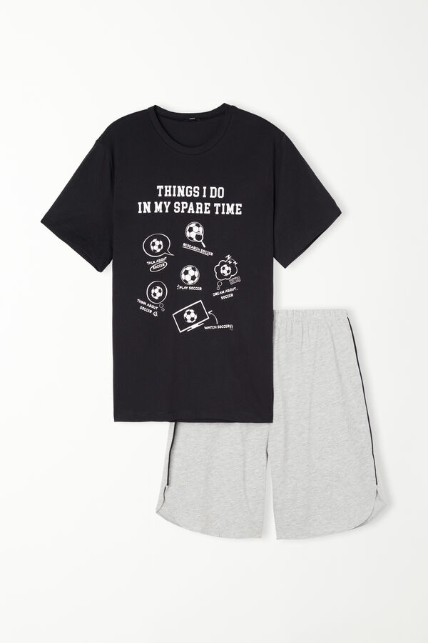 Short Cotton Pyjamas with "Football" Print  