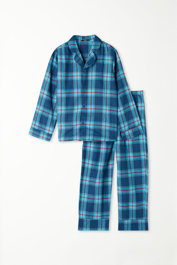 Langer Flanellpyjama mit durchgeknöpftem Oberteil für Jungen  